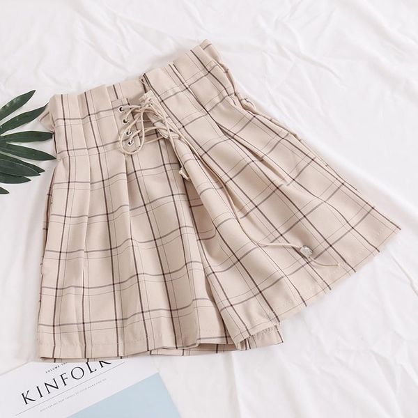 women's shorts heliar women high waist plaid wide leg with drawstring ins for 2021 autumn, White;black
women's shorts heliar women high waist plaid wide leg with drawstring ins for 2021 autumn, White;black