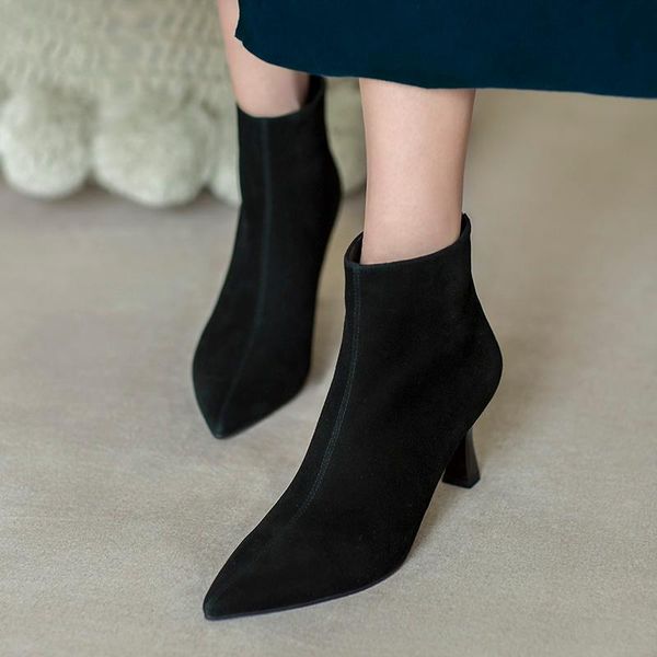 boots genuine sheepskin women thick-soled retro british style zipper pointed ankle, Black
boots genuine sheepskin women thick-soled retro british style zipper pointed ankle, Black