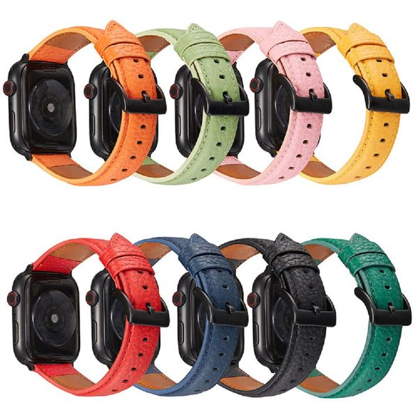 Image of Genuine Leather Smartwatch Straps for APPLE watch 1 2 3 4 5 6 SE Lichee Pattern Band Compatible with iwatch 38/40mm 42/44mm