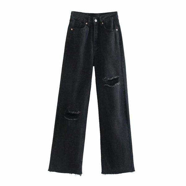 women's jeans traf women 2021 fashion ripped hole wide leg vintage high waist zipper female trousers streetwear, Blue
women's jeans traf women 2021 fashion ripped hole wide leg vintage high waist zipper female trousers streetwear, Blue