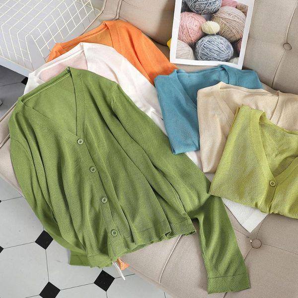 women's knits & tees 2021 women spring summer casual knit cardigan lady long sleeve v-neck ice silk thin female sun protection f708, White
women's knits & tees 2021 women spring summer casual knit cardigan lady long sleeve v-neck ice silk thin female sun protection f708, White