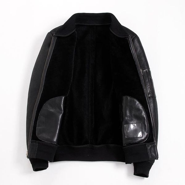 men's leather & faux genuine jacket men winter real fur coat warm vintage sheepskin coats sheep shearing bomber kj2710, Black
men's leather & faux genuine jacket men winter real fur coat warm vintage sheepskin coats sheep shearing bomber kj2710, Black