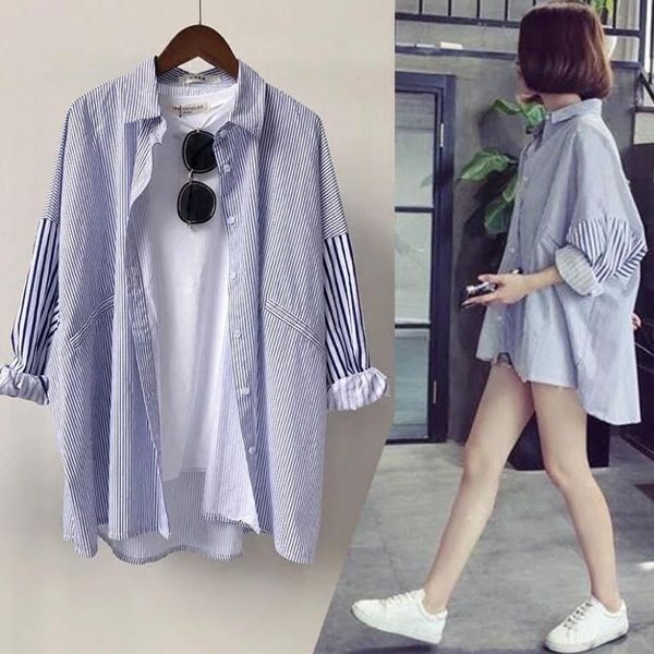 women's blouses & shirts 2021 autumn striped shirt wear long sleeved large size students take a thin jacket loose han fan suntan, White
women's blouses & shirts 2021 autumn striped shirt wear long sleeved large size students take a thin jacket loose han fan suntan, White
