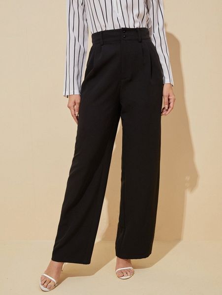 high waist slant pocket straight leg pants c0tc#, Black;white