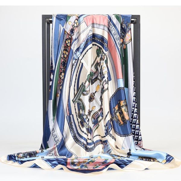 scarves fashion hijab scarf for women kerchief belt print silk satin hair scarfs 90cm square neckerchief headband fj403, Blue;gray 
scarves fashion hijab scarf for women kerchief belt print silk satin hair scarfs 90cm square neckerchief headband fj403, Blue;gray