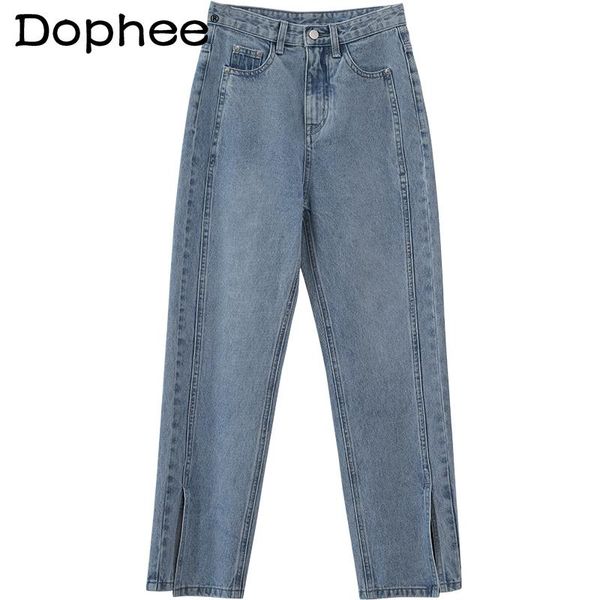high waist hem slit jeans light color straight-leg trousers for women solid colur simple denim pants elegant all-match women's, Blue
high waist hem slit jeans light color straight-leg trousers for women solid colur simple denim pants elegant all-match women's, Blue