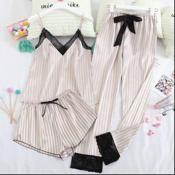 stain silk lace pajamas womens sleepwears stripes pyjamas spaghetti strap comfortable homewear 3 piece pijamas, Black;red
stain silk lace pajamas womens sleepwears stripes pyjamas spaghetti strap comfortable homewear 3 piece pijamas, Black;red