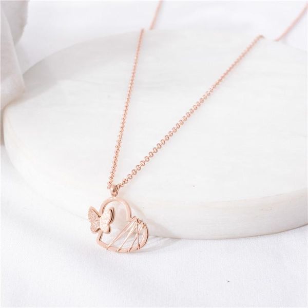 frosted butterfly heart pendant necklace rose gold color 316l titanium steel woman jewelry gift never fade drop necklaces, Silver
frosted butterfly heart pendant necklace rose gold color 316l titanium steel woman jewelry gift never fade drop necklaces, Silver