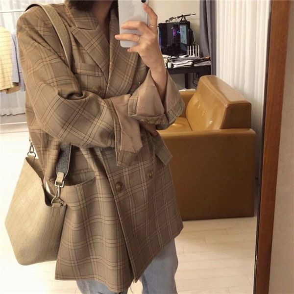 women's suits & blazers fashion 2021 spring loose blazer suit casual women double breasted with pockets plaid print elegant jacket, White;black
women's suits & blazers fashion 2021 spring loose blazer suit casual women double breasted with pockets plaid print elegant jacket, White;black