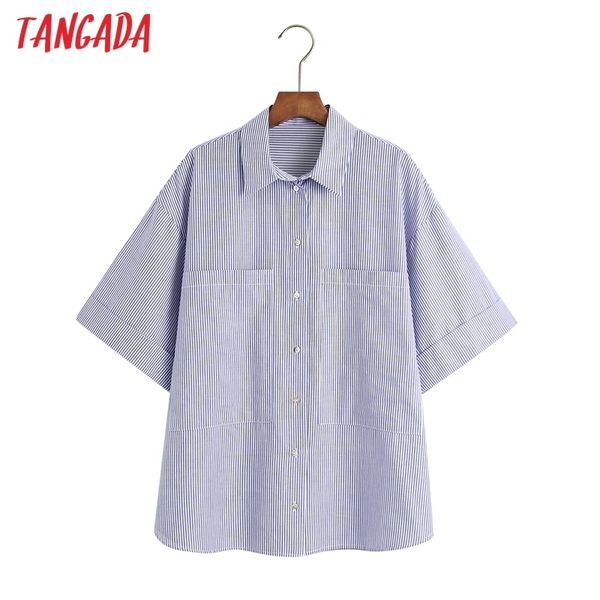 women retro striped print loose short sleeve summer chic female shirt 6z27 210416, White 
women retro striped print loose short sleeve summer chic female shirt 6z27 210416, White