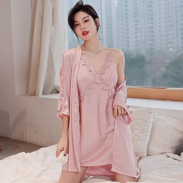 women's sleepwear wedding robe set women summer short kimono gown suit appliques casual bathrobe satin nightwear intimate lingerie, Black;red
women's sleepwear wedding robe set women summer short kimono gown suit appliques casual bathrobe satin nightwear intimate lingerie, Black;red