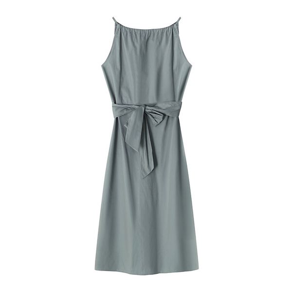 black green solid strap sleeveless slash neck knee length dress a line summer sash d2192 210514, Black;gray
black green solid strap sleeveless slash neck knee length dress a line summer sash d2192 210514, Black;gray