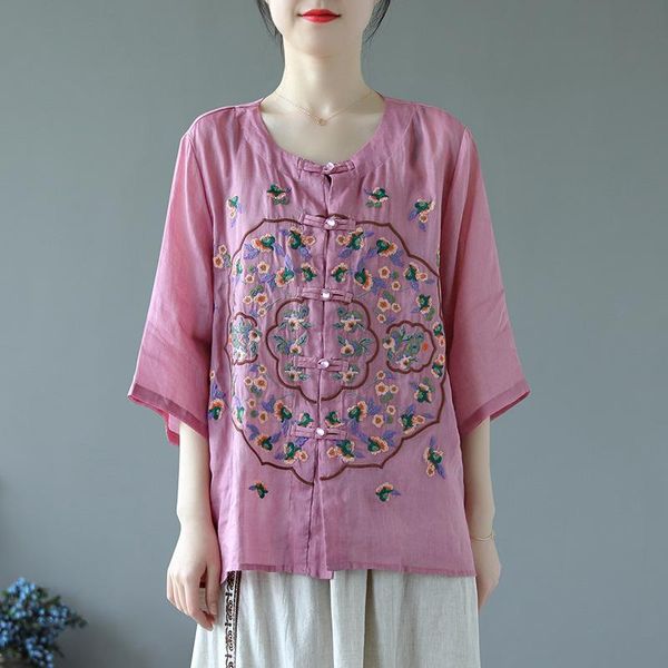 women's blouses & shirts summer women 21 chinese style floral embroidery loose single-breasted frog buttons half sleeve female fashion, White
women's blouses & shirts summer women 21 chinese style floral embroidery loose single-breasted frog buttons half sleeve female fashion, White