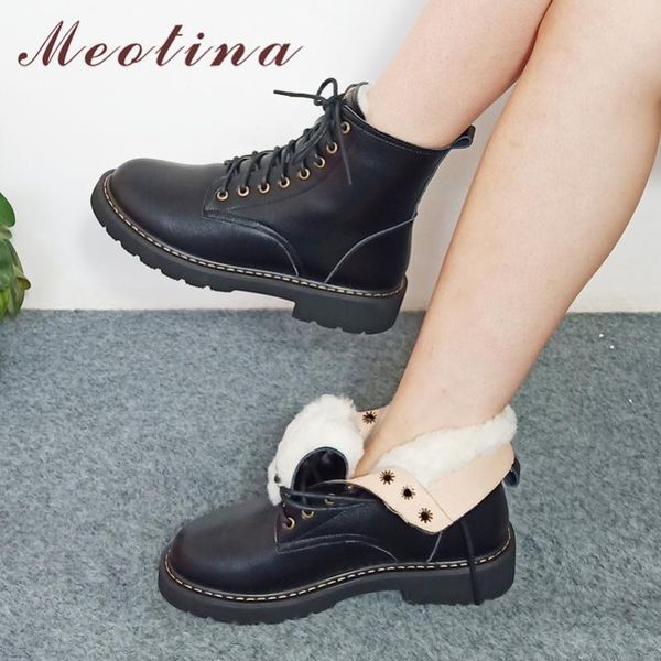 boots meotina genuine leather ankle real wool fur flat platform motorcycle lace up shoes ladies short winter size 41, Black
boots meotina genuine leather ankle real wool fur flat platform motorcycle lace up shoes ladies short winter size 41, Black