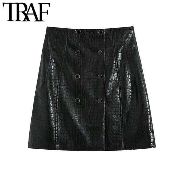 women fashion with metal buttons faux leather mini skirt vintage a line high waist female skirts mujer 210507, Black
women fashion with metal buttons faux leather mini skirt vintage a line high waist female skirts mujer 210507, Black