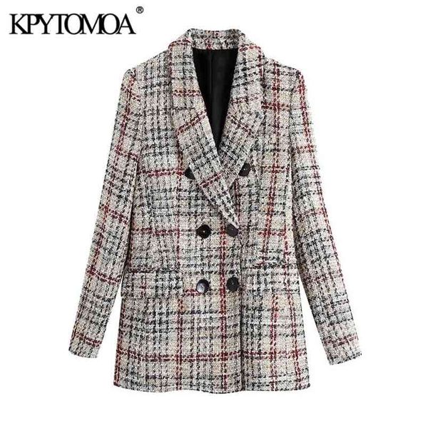 women fashion double breasted tweed check blazers coat long sleeve pockets female outerwear chic 210420, White;black
women fashion double breasted tweed check blazers coat long sleeve pockets female outerwear chic 210420, White;black