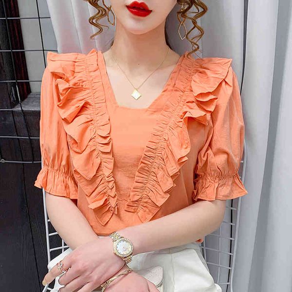 women's t-shirt 2021 summer foreign style flounce korean version loose blouse short sleeve design feeling pure color small shi, White
women's t-shirt 2021 summer foreign style flounce korean version loose blouse short sleeve design feeling pure color small shi, White