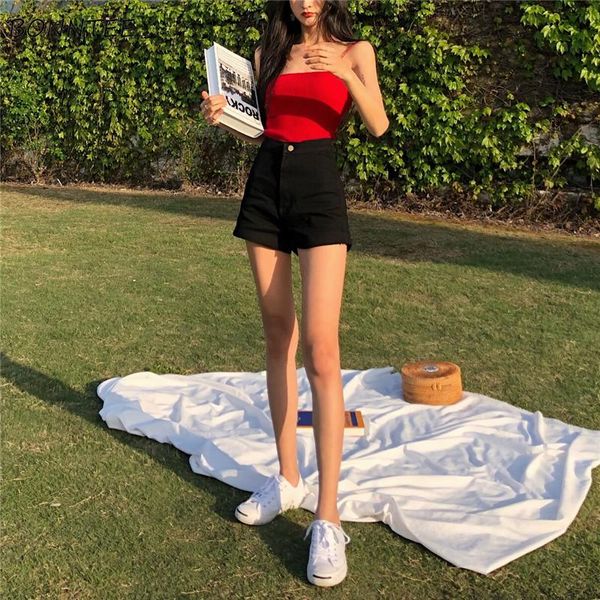 women's shorts women all-match trendy simple single button pockets korean style daily leisure solid ladies womens retro high waist slim, White;black
women's shorts women all-match trendy simple single button pockets korean style daily leisure solid ladies womens retro high waist slim, White;black