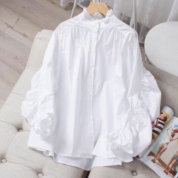 women's blouses & shirts shirring sleeve button up womens 2021 spring autumn long cotton blouse female ruffles collar oversize loose, White
women's blouses & shirts shirring sleeve button up womens 2021 spring autumn long cotton blouse female ruffles collar oversize loose, White