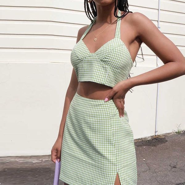 women's t-shirt plaid halter camisole piece set high waist side split mini skirt sleeveless stylish party club suits tj3w, White
women's t-shirt plaid halter camisole piece set high waist side split mini skirt sleeveless stylish party club suits tj3w, White