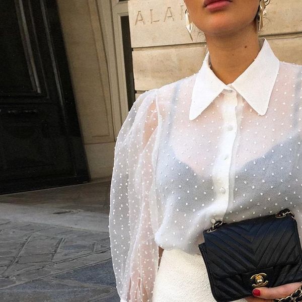mesh puff sleeve womens blouses sheer see through polka dot button transparent white female blusas
mesh puff sleeve womens blouses sheer see through polka dot button transparent white female blusas