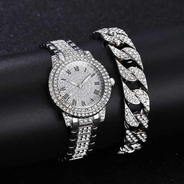 wristwatches luxury iced out watch + bracelet for women sliver gold diamond ladies with cuban chain jewelry set relojes para mujer gift, Slivery;brown
wristwatches luxury iced out watch + bracelet for women sliver gold diamond ladies with cuban chain jewelry set relojes para mujer gift, Slivery;brown