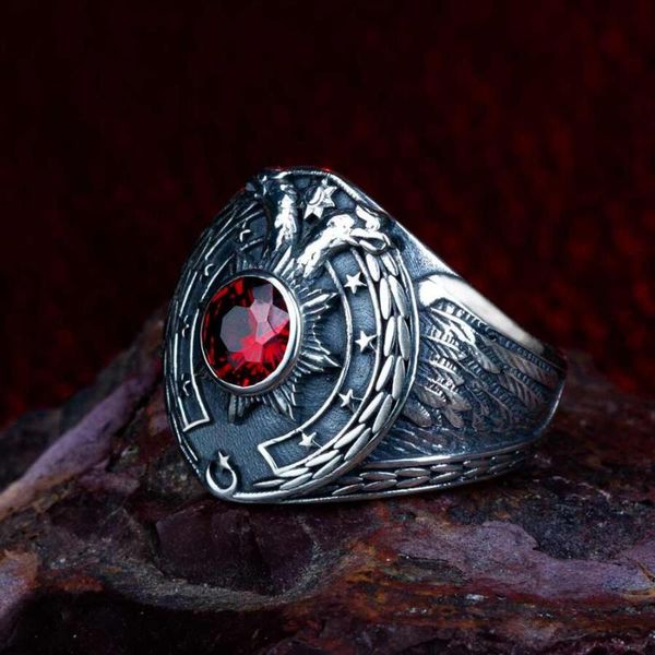 cluster rings men silver ring with red zircon stone eagle motif and star crescent motif, made in turkey, solid 925 sterling, Golden;silver
cluster rings men silver ring with red zircon stone eagle motif and star crescent motif, made in turkey, solid 925 sterling, Golden;silver