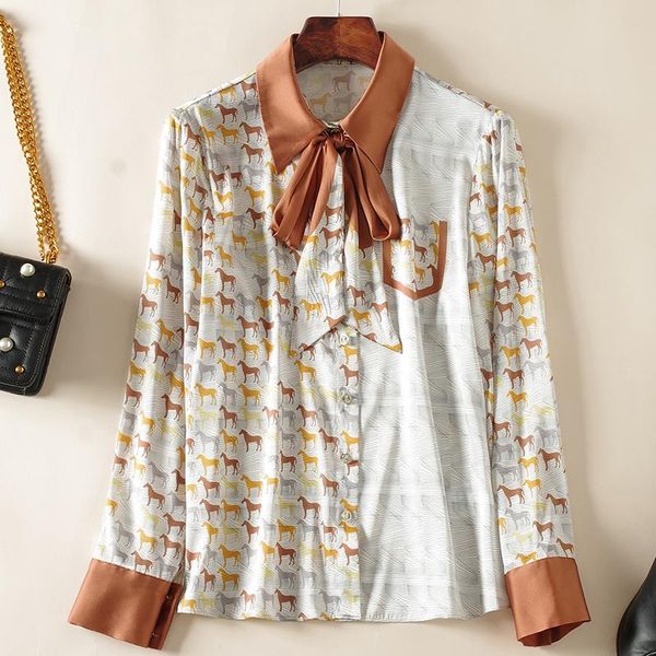 women's blouses & shirts spring autumn shirt elegant bow turn-down collar long sleeve woman real silk satin blouse animal print, White
women's blouses & shirts spring autumn shirt elegant bow turn-down collar long sleeve woman real silk satin blouse animal print, White
