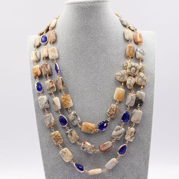 chains guaiguai jewelry 3 rows blue crystal yellow crazy agates necklace cz paved gold plated flower pendant handmade for women, Silver
chains guaiguai jewelry 3 rows blue crystal yellow crazy agates necklace cz paved gold plated flower pendant handmade for women, Silver