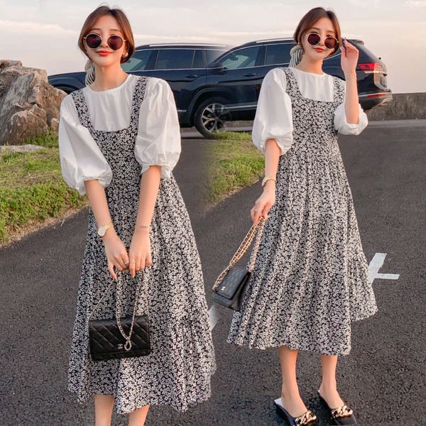 floral dress summer cotton round neck lantern sleeve shirt loose chiffon strap skirt two piece set, Black;gray
floral dress summer cotton round neck lantern sleeve shirt loose chiffon strap skirt two piece set, Black;gray