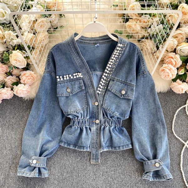 women's jackets yocalor elegant beading design slim fit denim jacket women v neck pullover puff long sleeve coat femme spring 2021, Black;brown
women's jackets yocalor elegant beading design slim fit denim jacket women v neck pullover puff long sleeve coat femme spring 2021, Black;brown