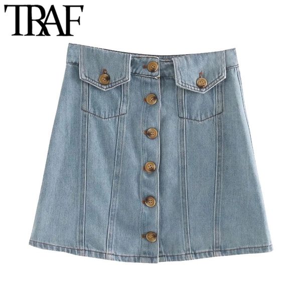 women chic fashion with pockets denim mini skirt vintage high waist button fly female skirts mujer 210507, Black
women chic fashion with pockets denim mini skirt vintage high waist button fly female skirts mujer 210507, Black