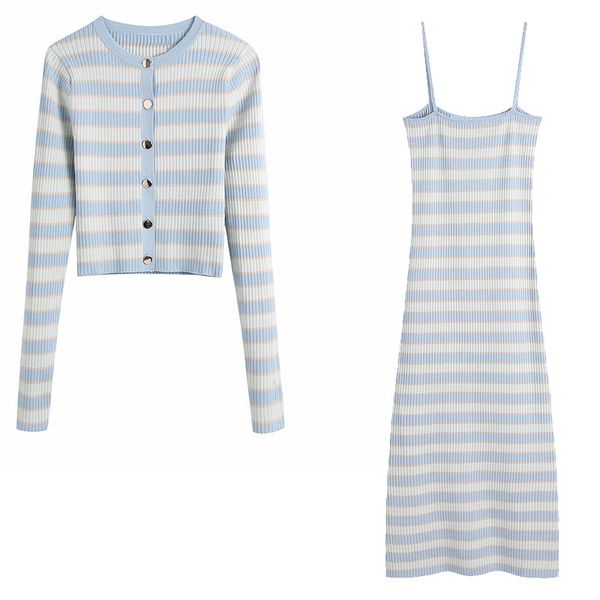 women two piece set striped knitted cardigan sweater & sling midi dress fashion casual woman 2 210517, White
women two piece set striped knitted cardigan sweater & sling midi dress fashion casual woman 2 210517, White