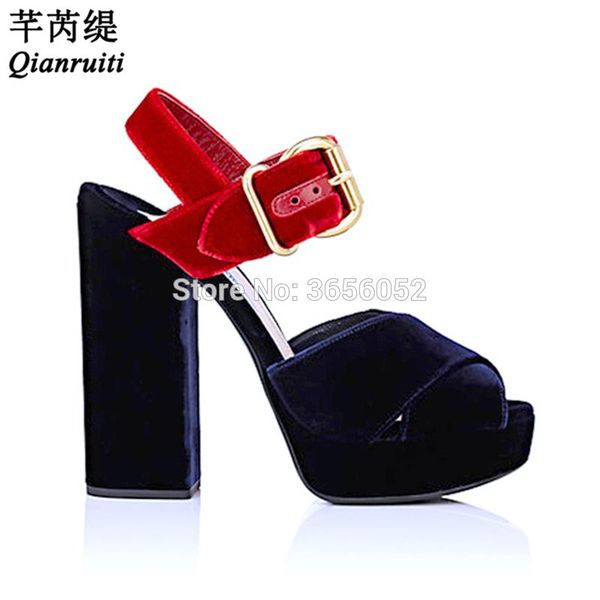 qianruiti runway summer open toe sandalias buckling ankle strap velvet shoes ladies party heels high block heel platform sandals, Black
qianruiti runway summer open toe sandalias buckling ankle strap velvet shoes ladies party heels high block heel platform sandals, Black