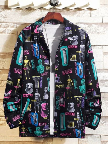 men letter & sculpture print drop shoulder jacket without tee i7xt#, Black;brown
men letter & sculpture print drop shoulder jacket without tee i7xt#, Black;brown