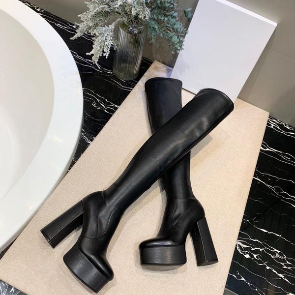 super high heel 13cm genuine leather boots women stretch quality boot length about 58cm, Black
super high heel 13cm genuine leather boots women stretch quality boot length about 58cm, Black