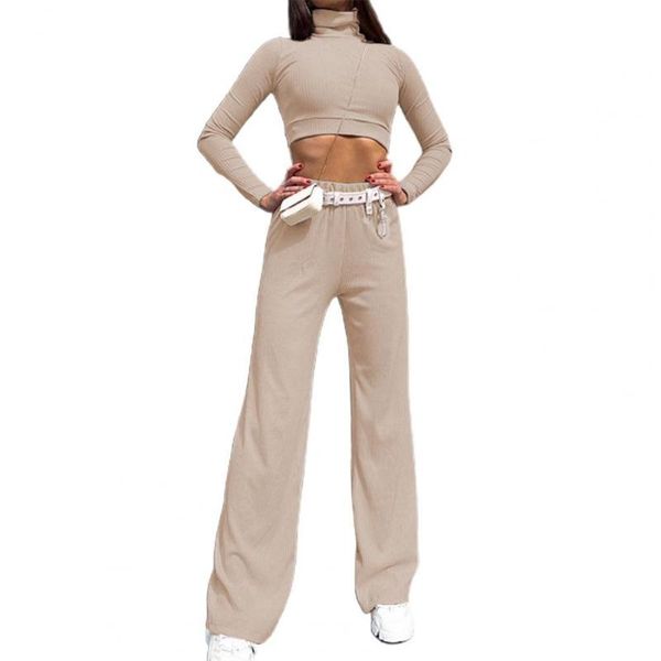 women's two piece pants 1 set crop solid color straight leg two-piece turtleneck blouse elastic waist trousers for fitness, White
women's two piece pants 1 set crop solid color straight leg two-piece turtleneck blouse elastic waist trousers for fitness, White