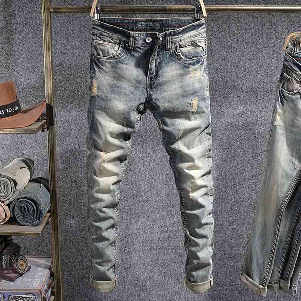 men's jeans autumn ly fashion men retro wash slim fit ripped denim pants italian vintage designer cotton long trouser, Blue
men's jeans autumn ly fashion men retro wash slim fit ripped denim pants italian vintage designer cotton long trouser, Blue