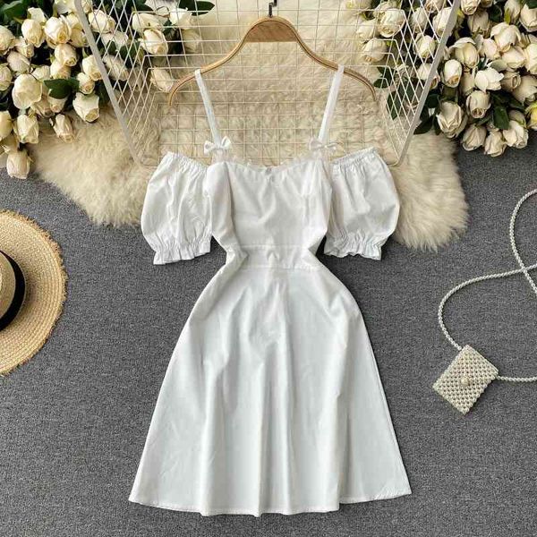 fashion retro mini dress for womens strapless puff sleeve slim short vintage a-line white women vestidos 210420, Black;gray
fashion retro mini dress for womens strapless puff sleeve slim short vintage a-line white women vestidos 210420, Black;gray
