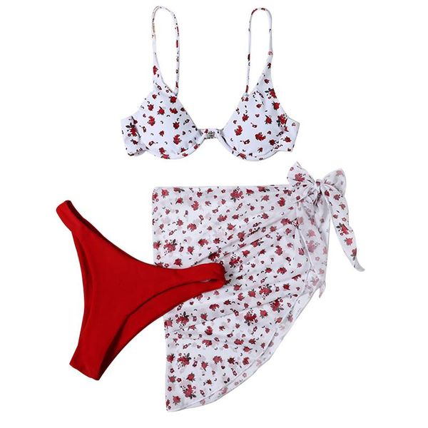 women's bikini set casual three-piece clothes white floral printed pattern panties skirt swimwear swimsuit, White;black
women's bikini set casual three-piece clothes white floral printed pattern panties skirt swimwear swimsuit, White;black