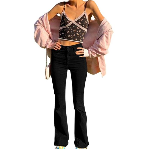 women's trousers, high waisted stretch flared pants vintage solid color jeans for female, Blue
women's trousers, high waisted stretch flared pants vintage solid color jeans for female, Blue