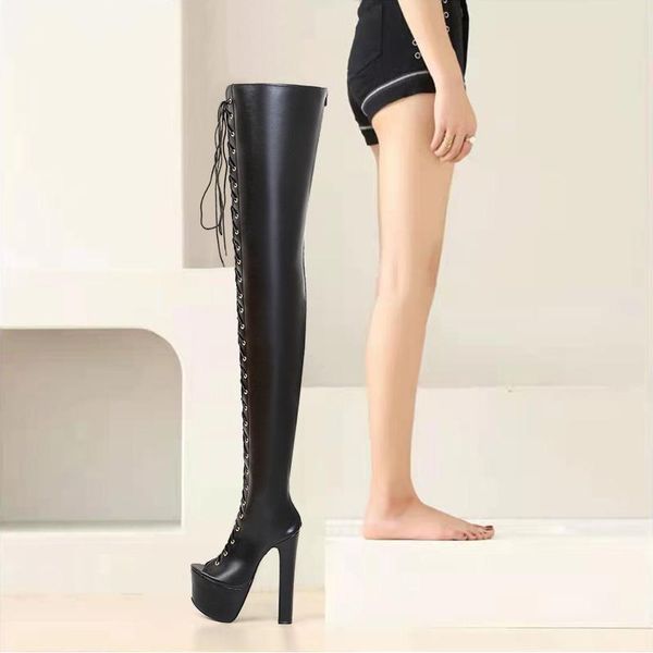 fashion over-the-knee boots women's sense fish mouth cross straps thick-soled super high-heeled leather large size, Black
fashion over-the-knee boots women's sense fish mouth cross straps thick-soled super high-heeled leather large size, Black