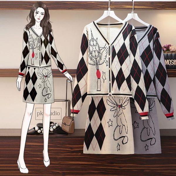women cartoon pattern sweaters outfits long sleeve v-neck knitted cardigan knitting + a line midi skirt autumn winter 2pcs sets 210514, White
women cartoon pattern sweaters outfits long sleeve v-neck knitted cardigan knitting + a line midi skirt autumn winter 2pcs sets 210514, White