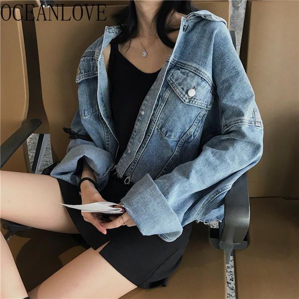 women's jackets oceanlove vintage autumn women 2021 frayed solid fashion korean streetwear denin jacket short mujer chaqueta 17665, Black;brown
women's jackets oceanlove vintage autumn women 2021 frayed solid fashion korean streetwear denin jacket short mujer chaqueta 17665, Black;brown