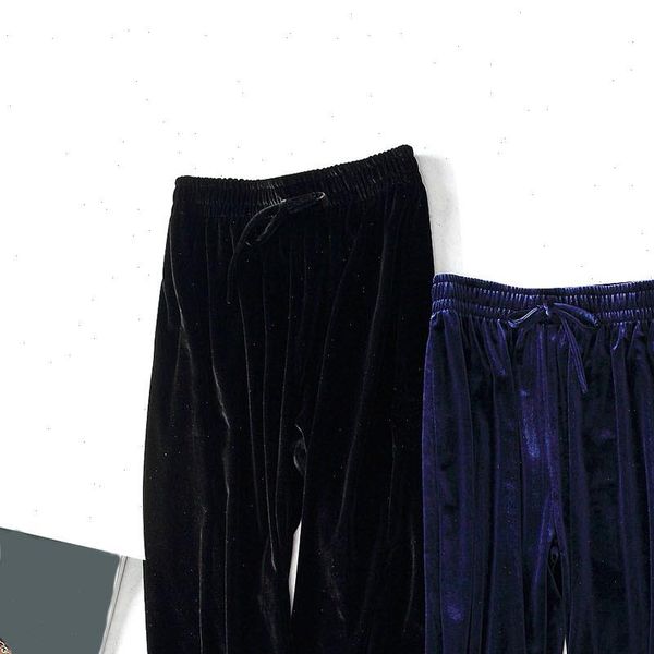 gold velvet wide leg autumn women capris winter sports leisure high waist large size slim trousers, Black;white 
gold velvet wide leg autumn women capris winter sports leisure high waist large size slim trousers, Black;white