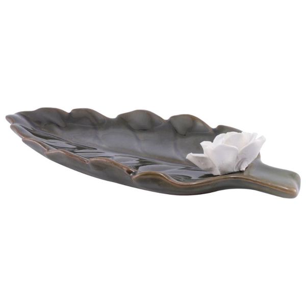 fragrance lamps 1pc ceramic incense holder burner sticker stand household adornament (leaf shape green)