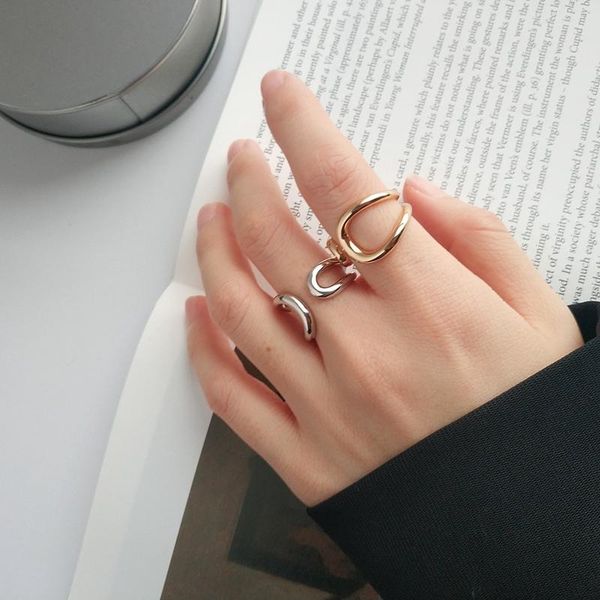 cluster rings double layer ring 925 sterling silver minimalist geometric adjustable smooth line fashion for women party accessories, Golden;silver
cluster rings double layer ring 925 sterling silver minimalist geometric adjustable smooth line fashion for women party accessories, Golden;silver