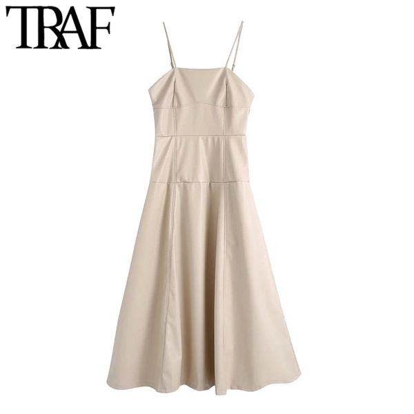 women chic fashion faux leather midi dress vintage backless thin straps female dresses vestidos mujer 210507, Black;gray
women chic fashion faux leather midi dress vintage backless thin straps female dresses vestidos mujer 210507, Black;gray
