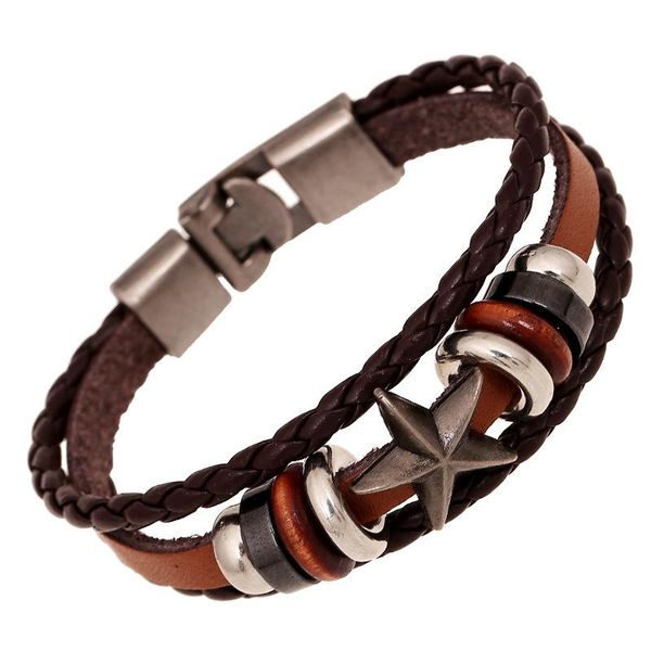 tennis fashion 20cm*1cm bohemian tibet stone multilayer cowhide leather star bracelets for men vintage punk wrap wristband jewelry, Golden;silver 
tennis fashion 20cm*1cm bohemian tibet stone multilayer cowhide leather star bracelets for men vintage punk wrap wristband jewelry, Golden;silver