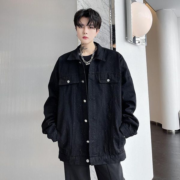 men's jackets point sequined denim jacket trend brand oversize short coat women streetwear hip hop loose jeans, Black;brown
men's jackets point sequined denim jacket trend brand oversize short coat women streetwear hip hop loose jeans, Black;brown